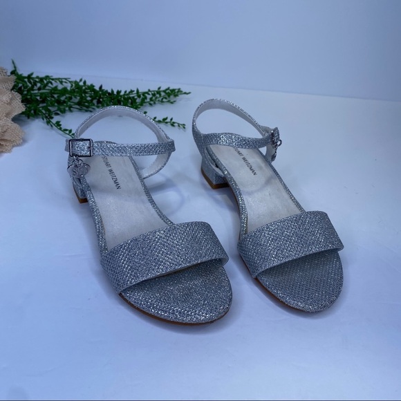 Stuart Weitzman Penelope Quarter Silver Sparkle Sandals Open Toe Fancy Size 1M - Picture 1 of 11